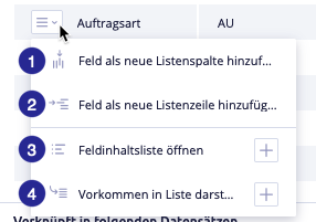 Auswahlmenü am Feld