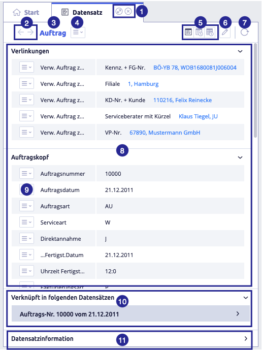 Übersicht der einfachen, flachen Datensatzansicht